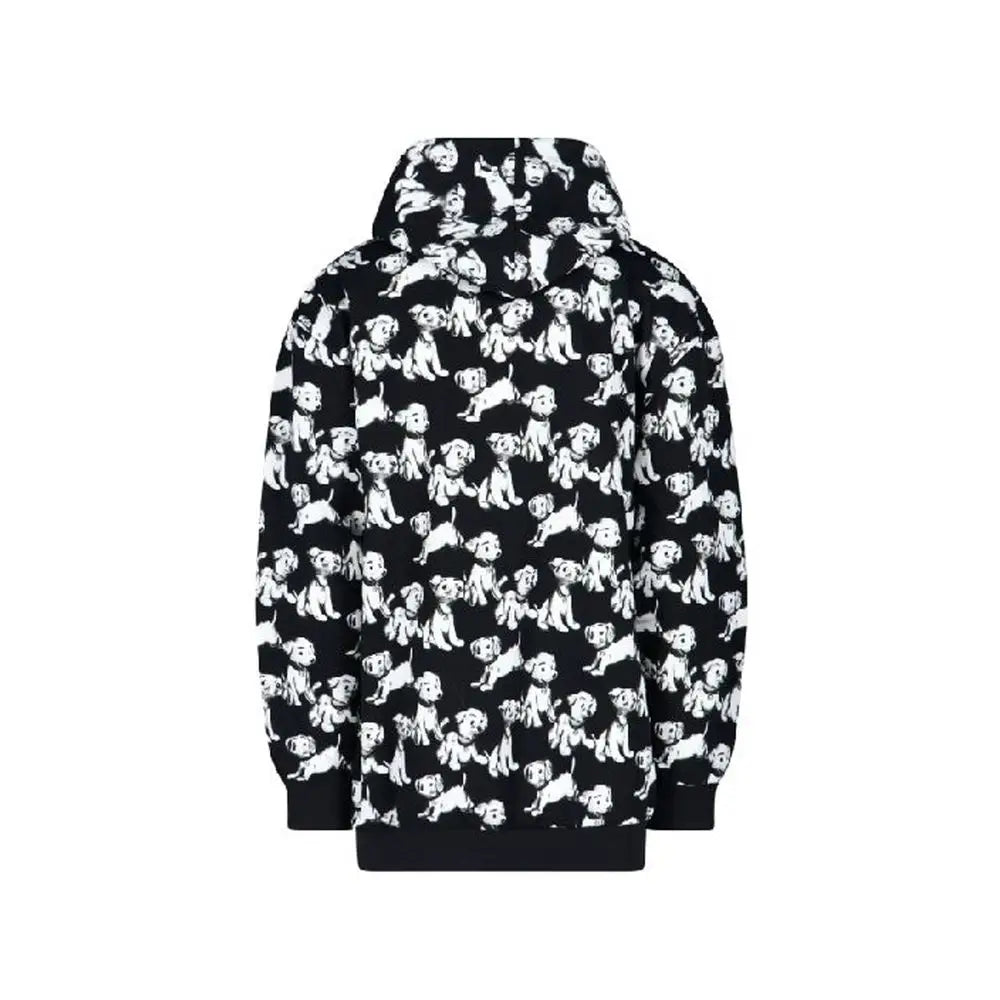 Sweatshirt celine noir en coton avec motif répétitif de chiots cartoon blancs en poses ludiques