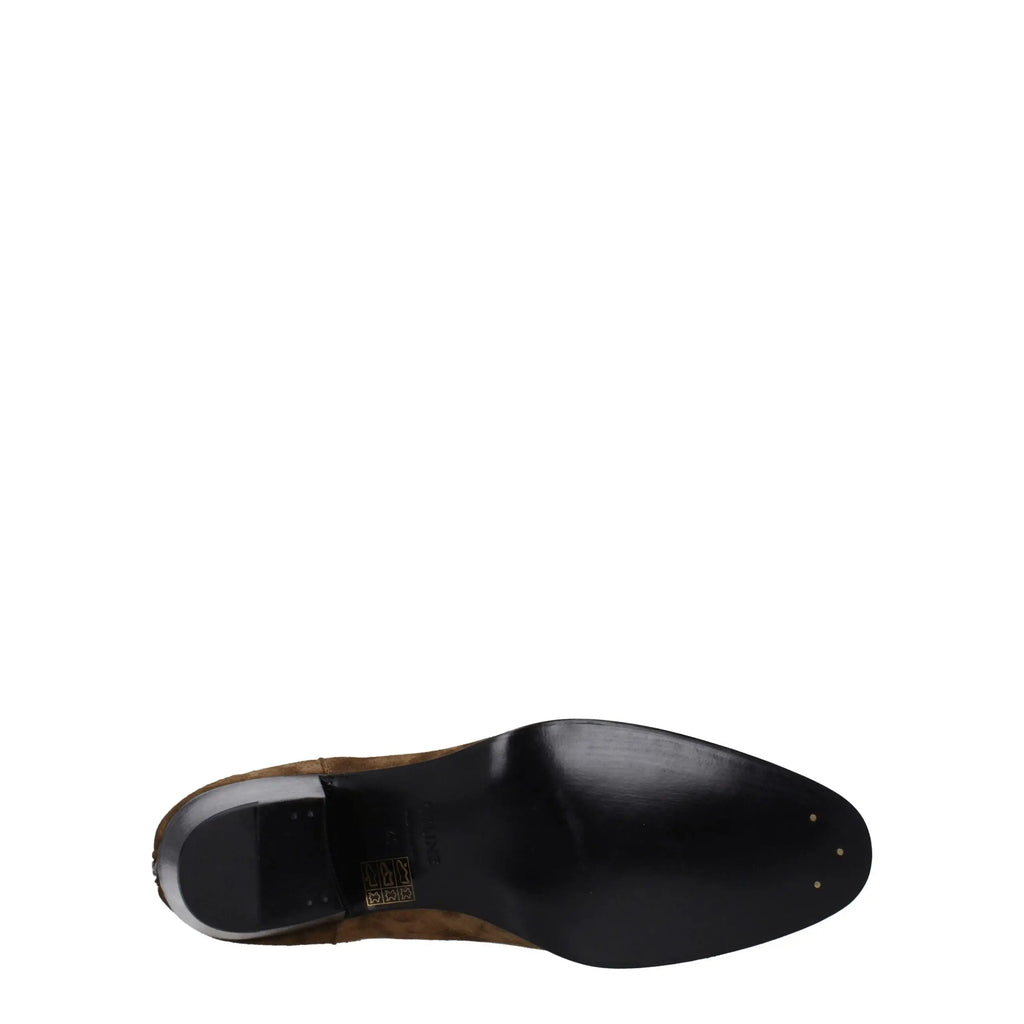 Brown cuir bottines celine en daim avec semelle et talon en caoutchouc noir brillant