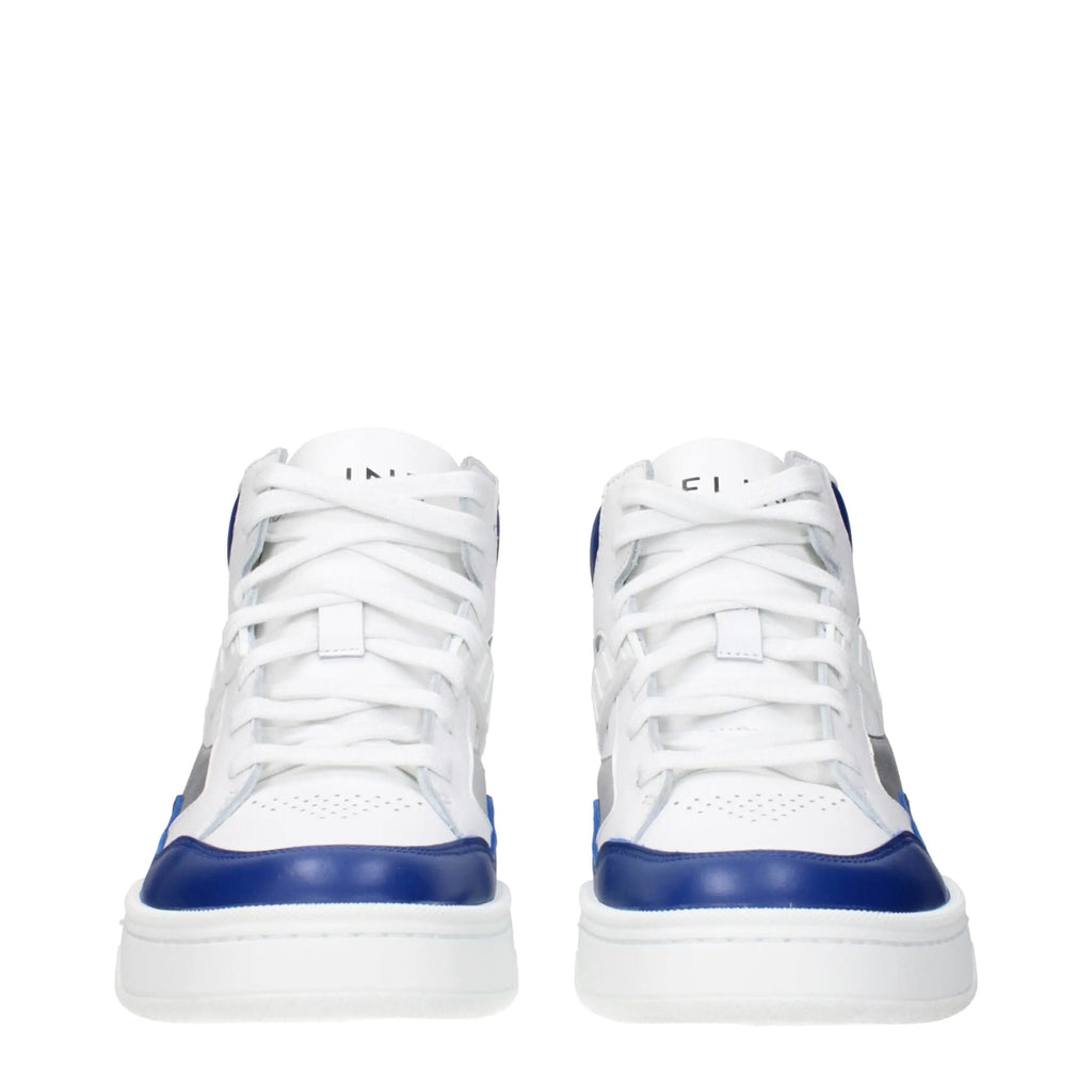 Baskets montantes blanches et bleues en cuir celine au design moderne et élégant pour activité sportive