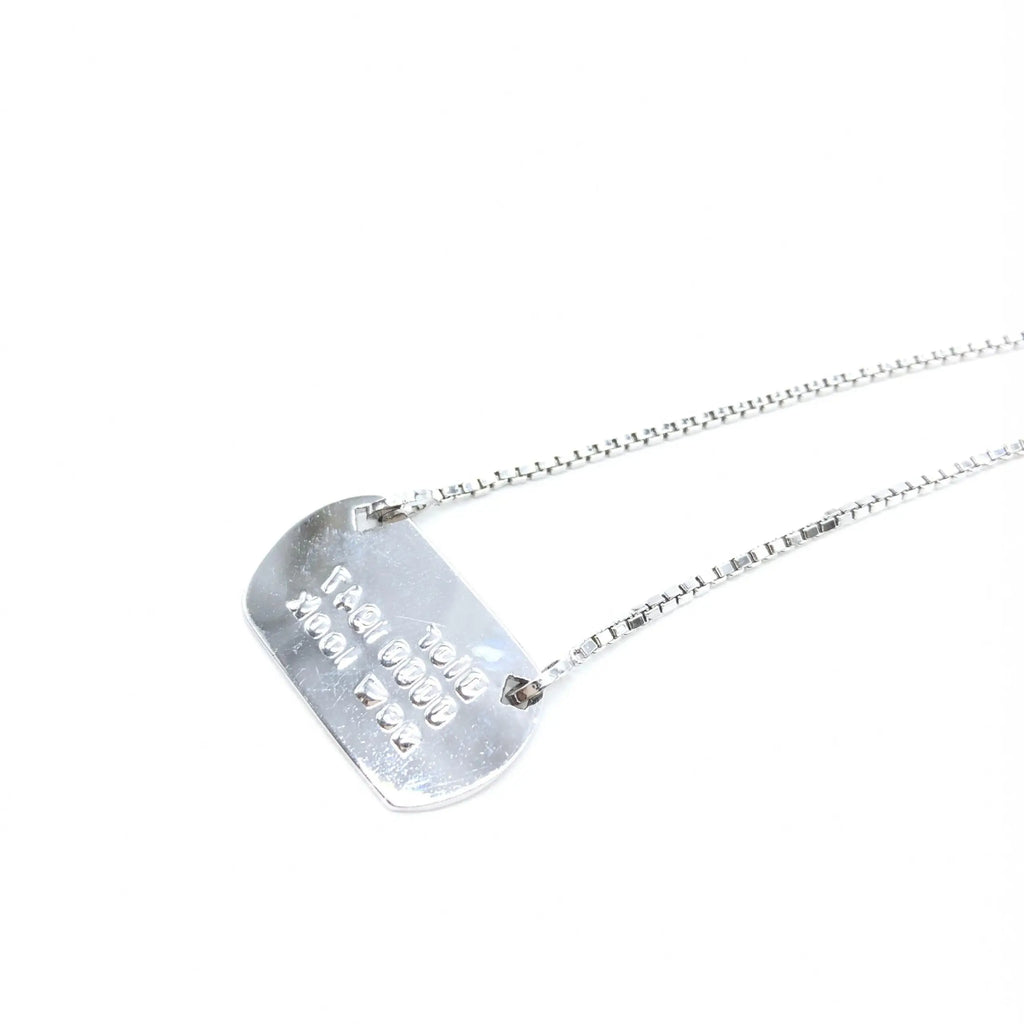 Collier christian dior en argent sterling 925 avec pendentif plaque militaire gravée et chaîne en boîte
