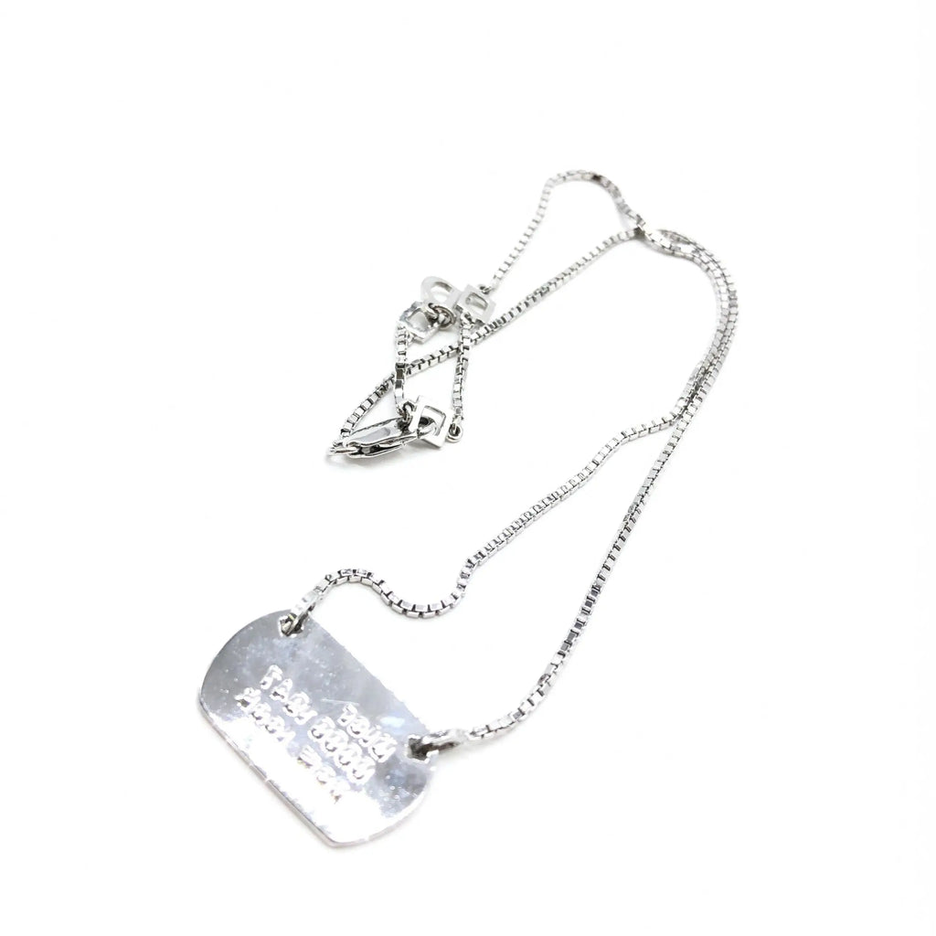 Collier christian dior en argent sterling 925 pendentif plaque militaire gravée chaîne boîte argentée art déco antique