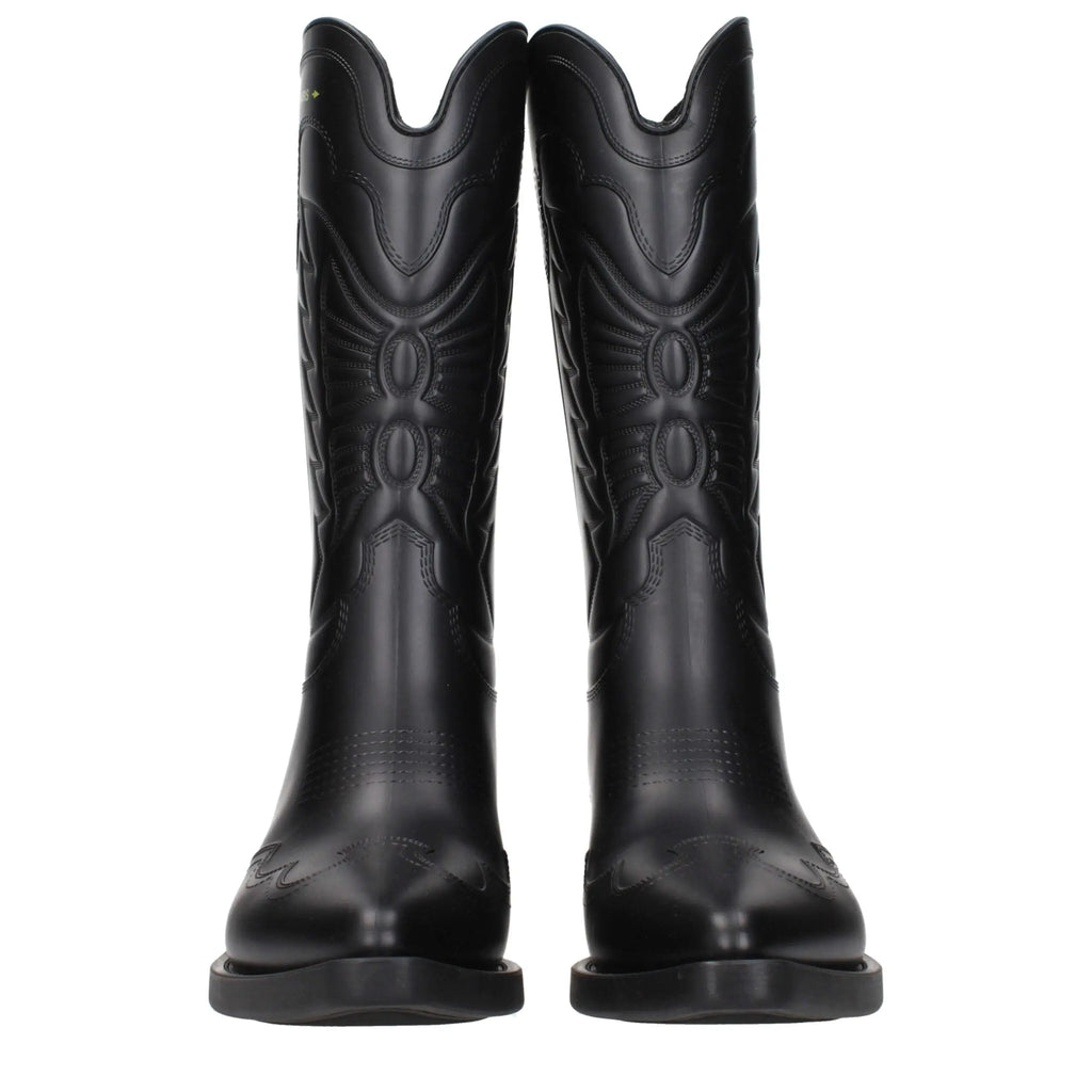 Bottes christian dior en coton noir avec motif brodé et bout carré style cowboy