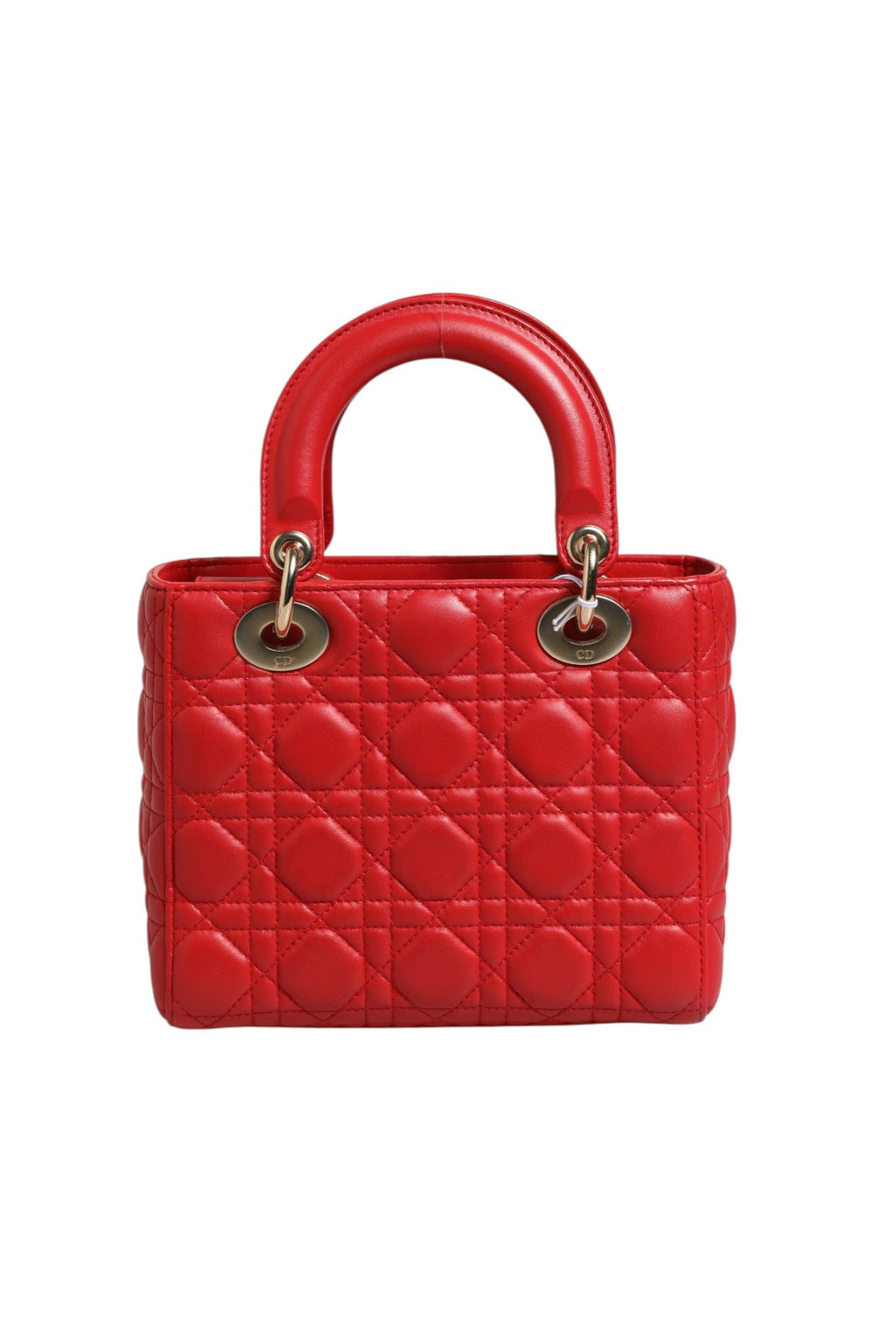 Sac à main en cuir cannage Lady Dior de Christian Dior avec poignées en cuir et détail signature en or.