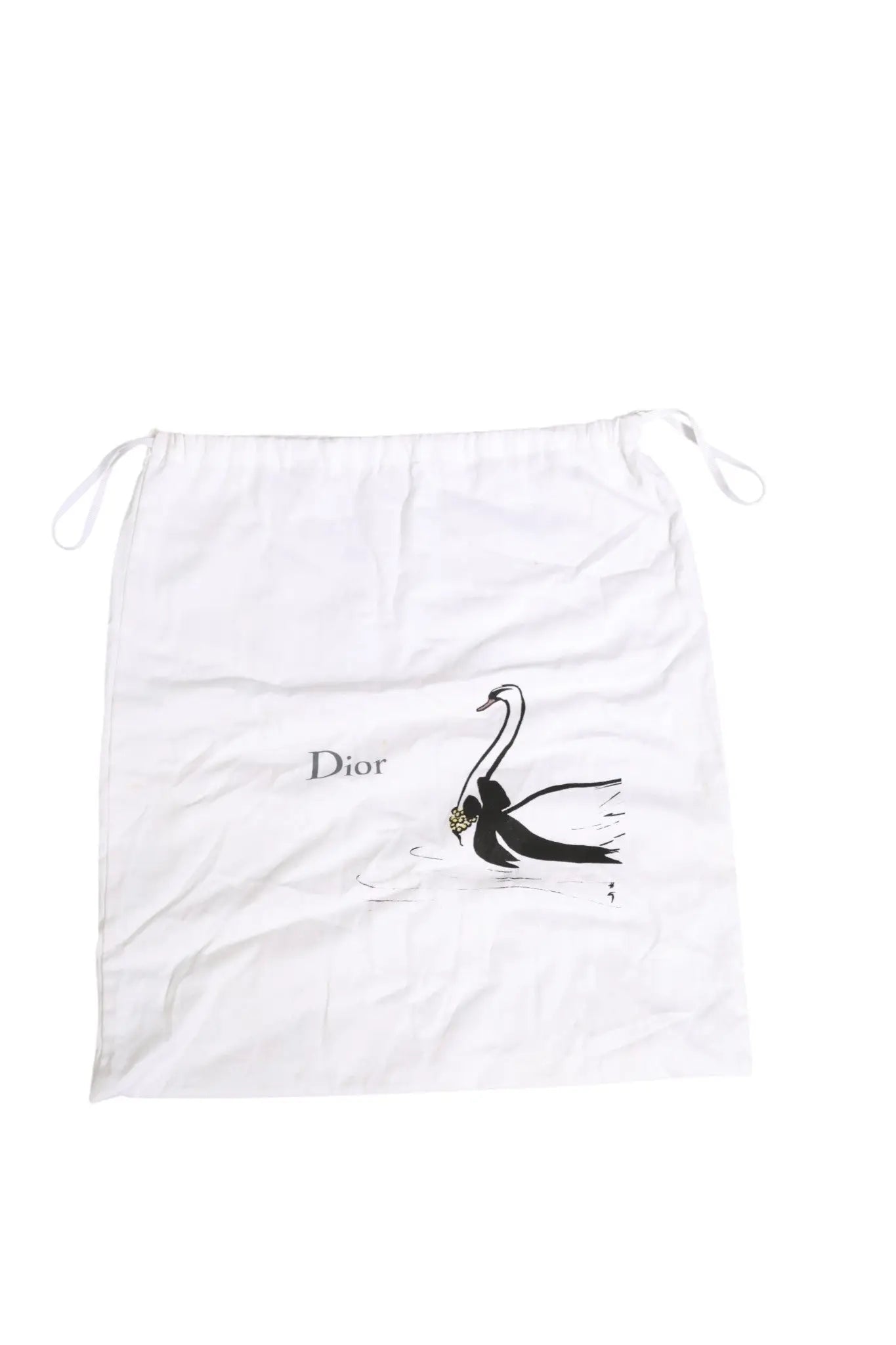 Sac à cordon blanc dior en cuir avec dessin de cygne en ligne noire et détail bijou, christian dior lady dior cannage