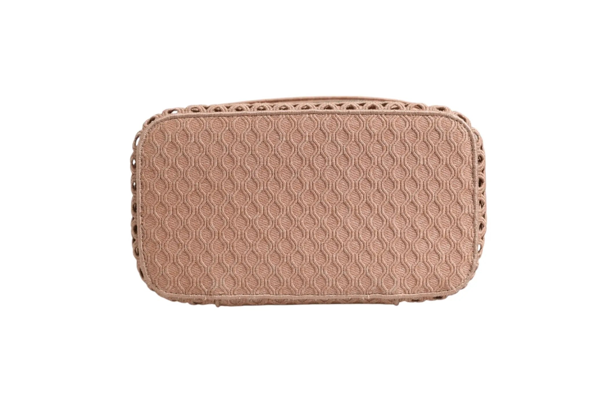 Vanity case christian dior de voyage rose blush en mesh brodé avec motif tressé et texture tissée rectangulaire
