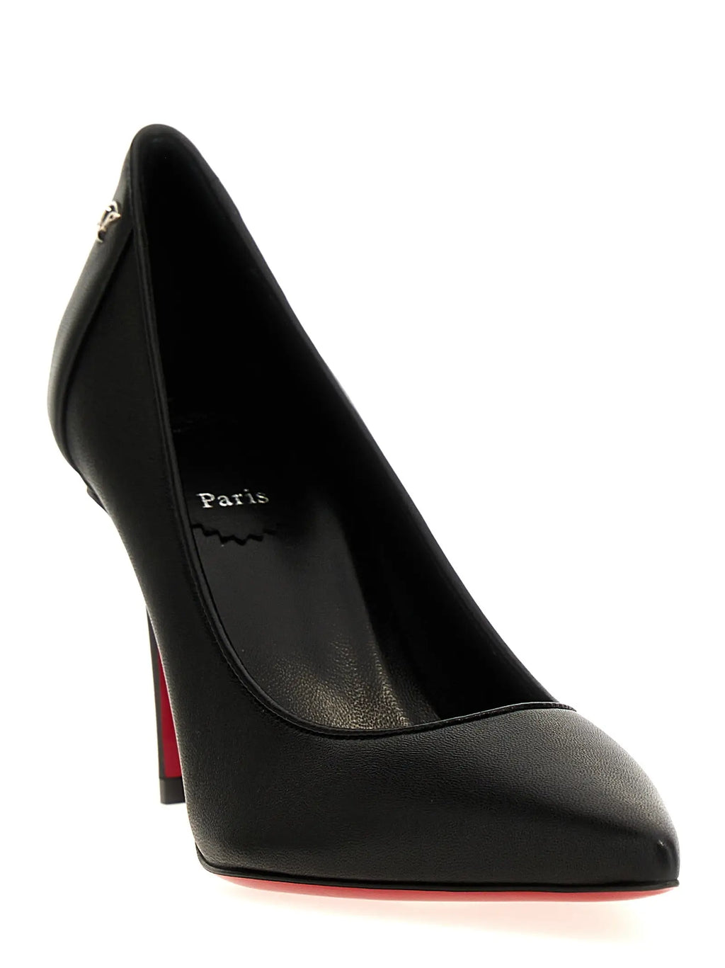 Christian louboutin black napa leather high heel pumps with red sole and gold-tone zipper detail