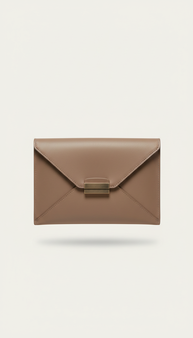 Pochette enveloppe cuir taupe doux