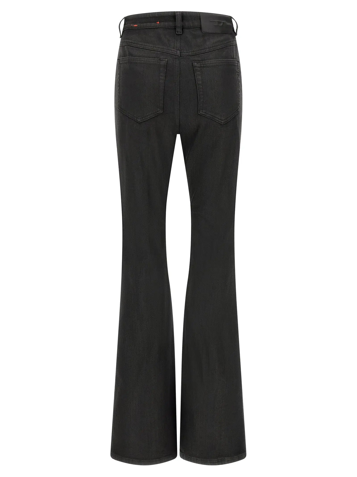 Pantalon flare en denim noir diesel coton avec poches arrière classiques et coutures subtiles vue de dos
