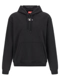Sweatshirt diesel noir en coton avec logo blanc sur la poitrine et étiquette rouge à l’intérieur du col