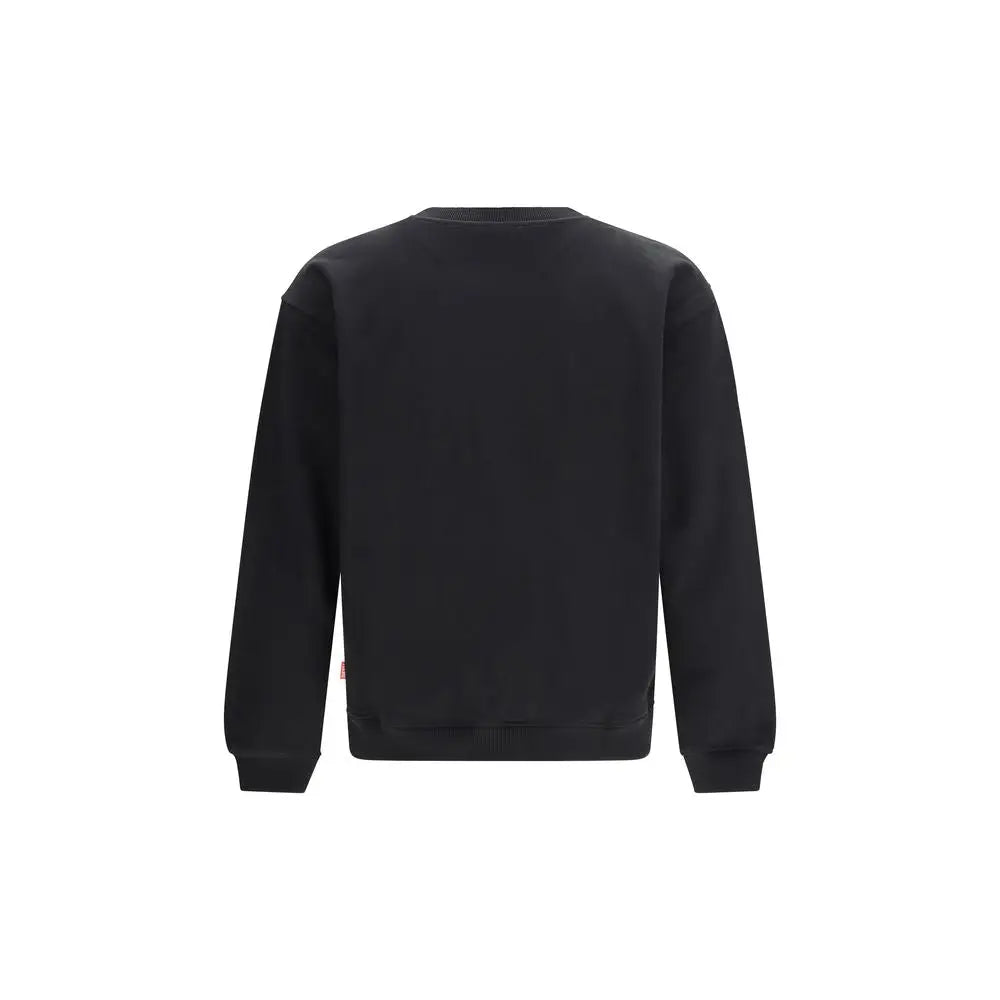 Sweatshirt diesel noir en coton avec col rond et poignets côtelés et petite étiquette rouge sur la manche gauche