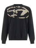 Sweatshirt diesel noir en coton avec graphique beige usé sur la poitrine en sweat à col rond