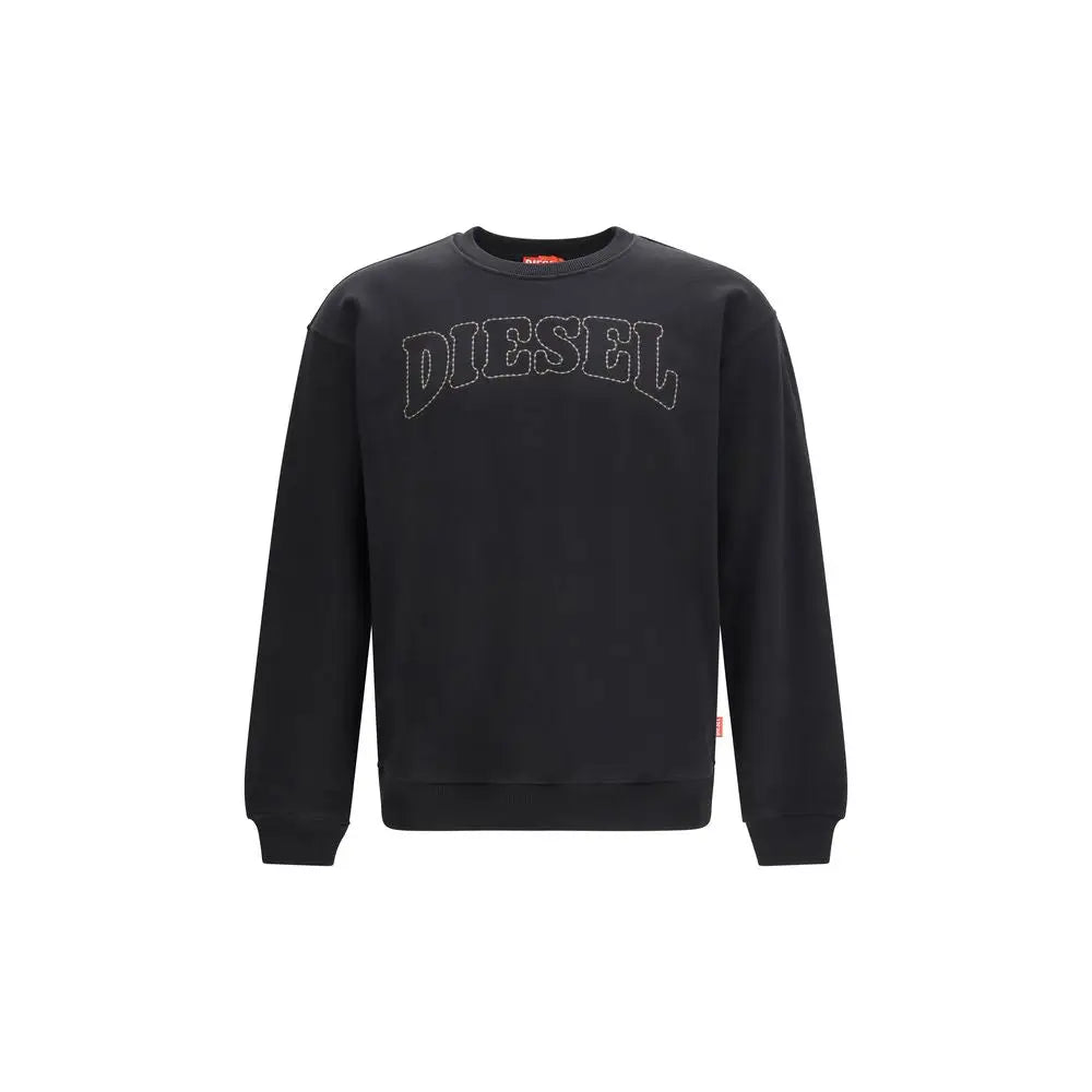 Sweatshirt diesel noir en coton avec logo diesel brodé en fil argenté sur la poitrine