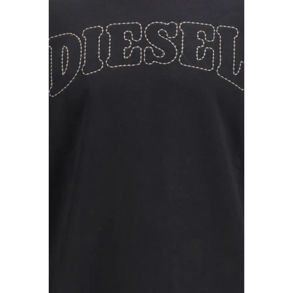 Sweatshirt diesel noir en coton avec logo arrondi en perles argentées scintillantes sur le devant