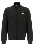 Sweatshirt diesel en coton noir avec fermeture éclair, logo blanc brodé sur la poitrine et poignets côtelés