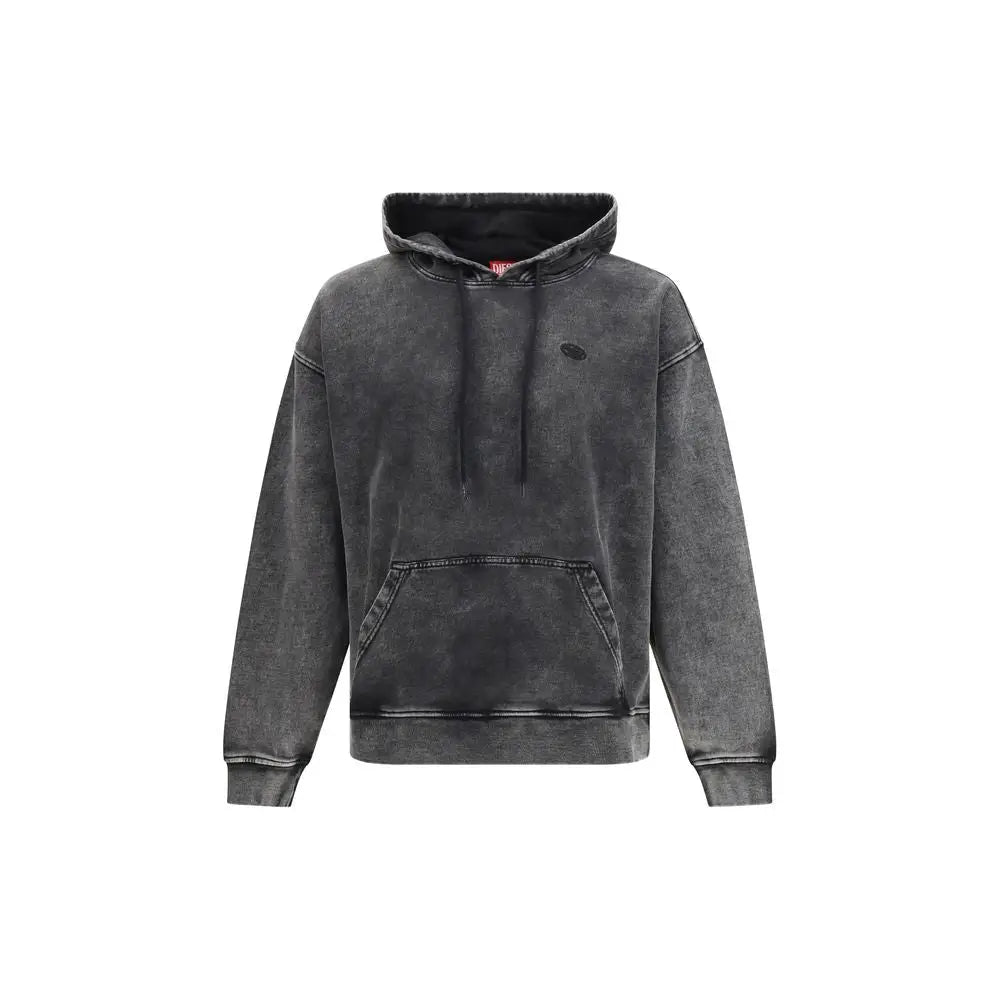 Diesel black sweatshirt en coton gris foncé effet vieilli avec logo noir subtil et cordons assortis