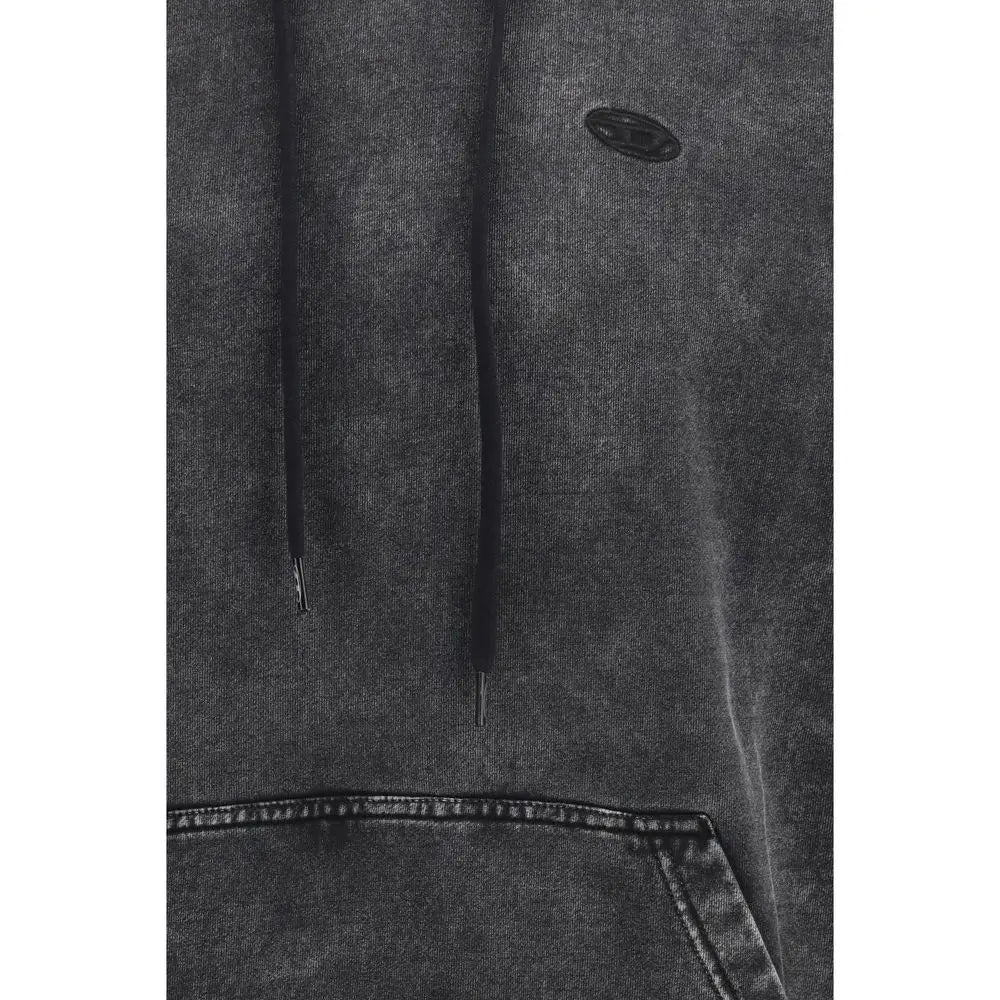 Sweatshirt Diesel noir en coton avec capuche texturée gris foncé, cordons noirs et logo brodé subtil sur la poitrine