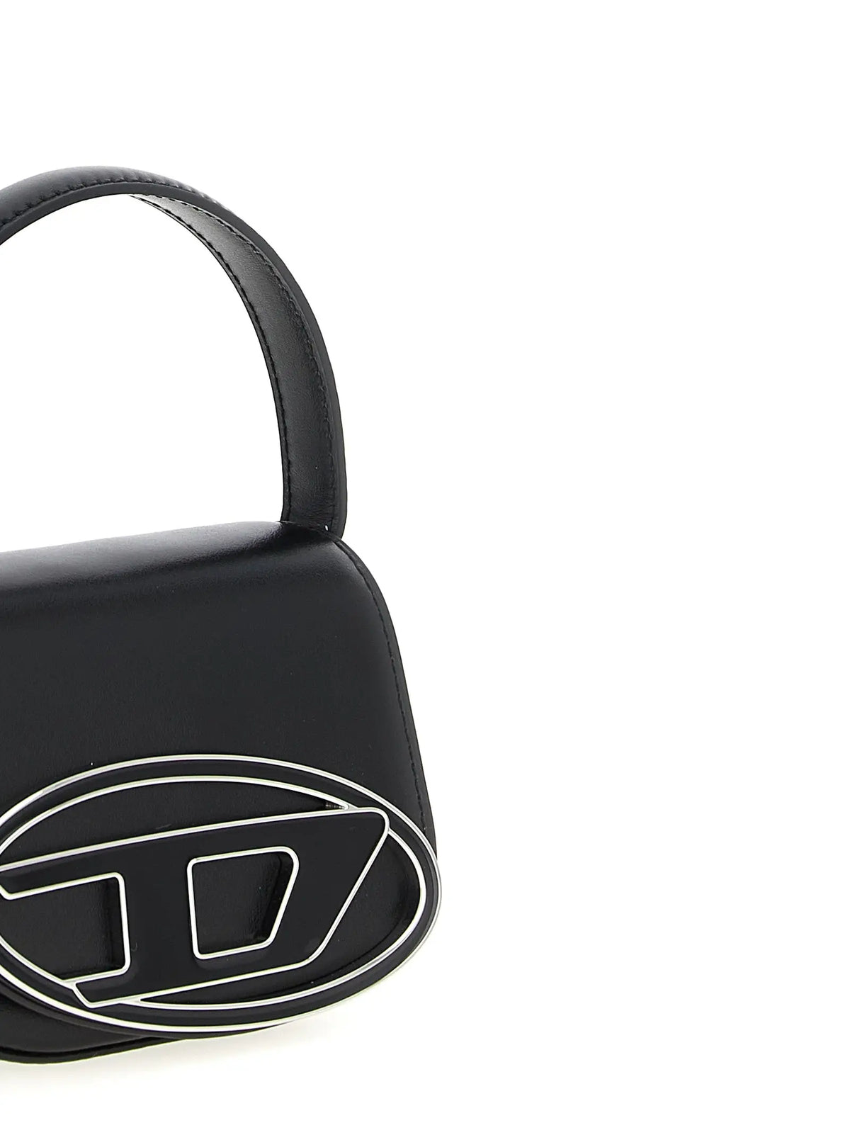 Sac à main diesel en cuir noir avec logo jd blanc en contour sur le devant en cuir de vachette
