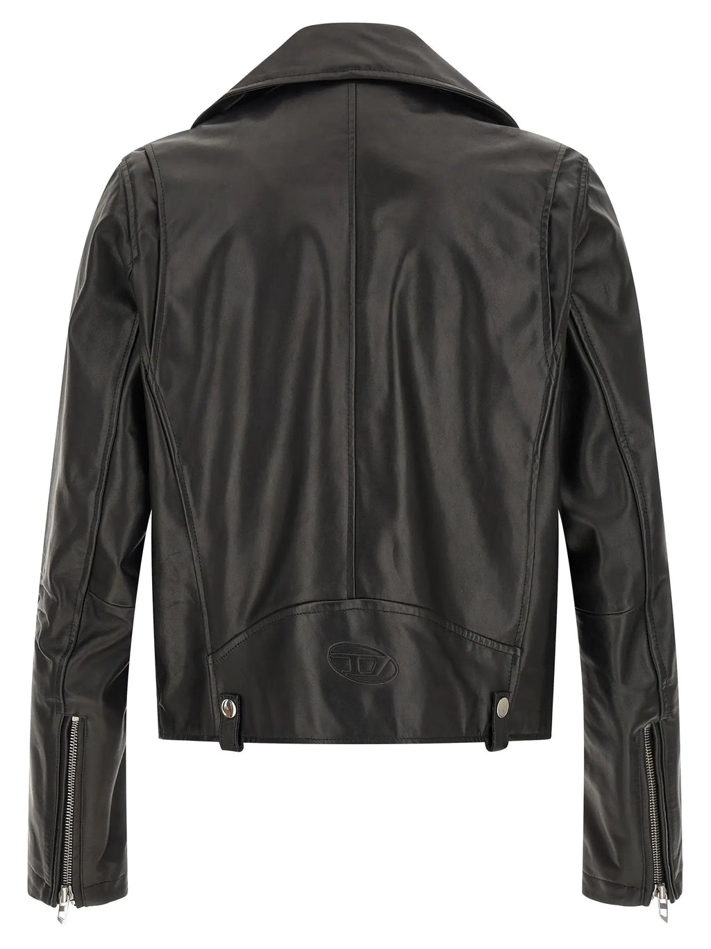 Veste motard noire diesel en cuir de vache noir brillant avec poignets zippés