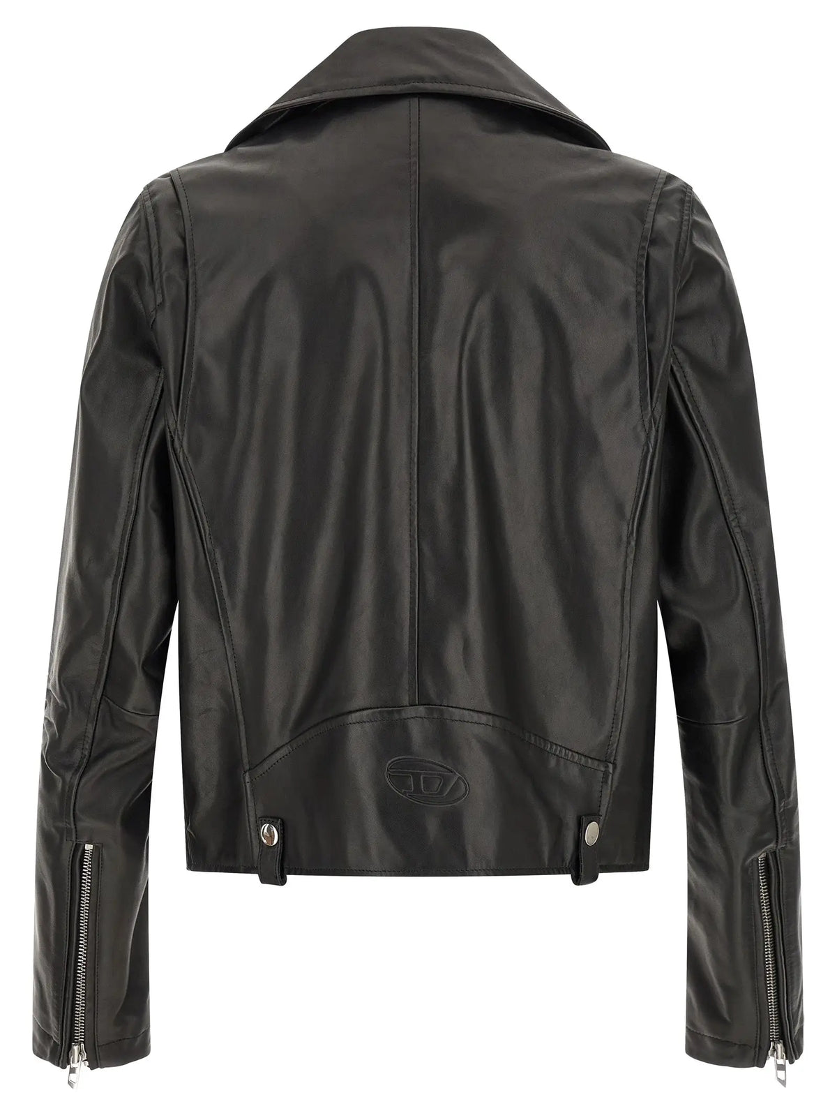 Veste motard noire diesel en cuir de vache noir brillant avec poignets zippés