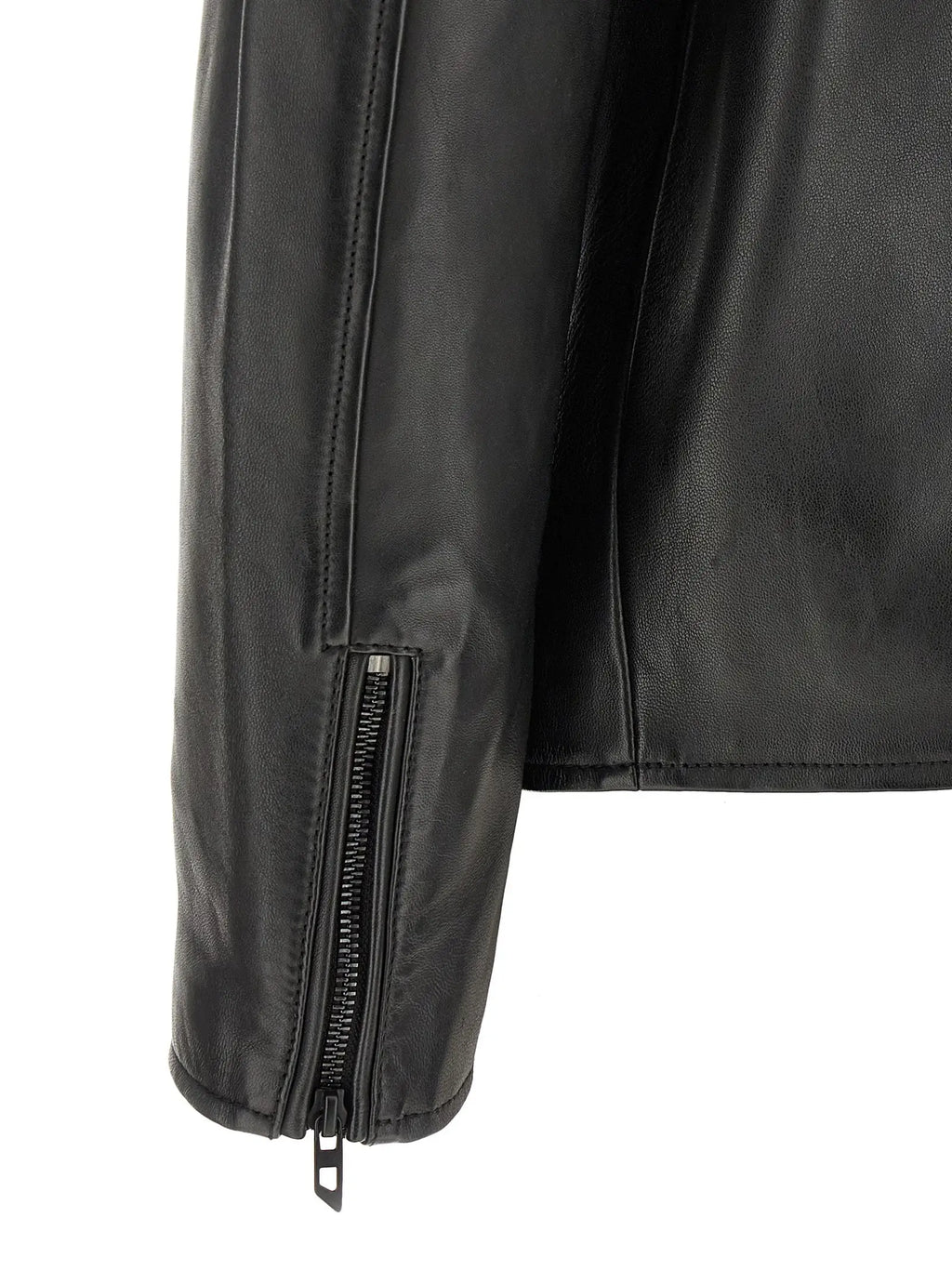 Veste en cuir noir diesel black lamb avec fermeture eclair sur le poignet en cuir premium