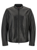 Veste en cuir diesel black lamb noire avec logo embossé subtil sur le côté gauche de la poitrine