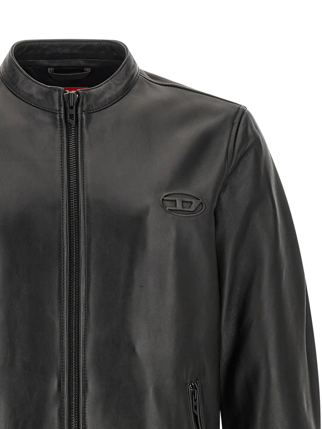 Veste en cuir noire diesel black lamb avec logo discret embossé sur la poitrine