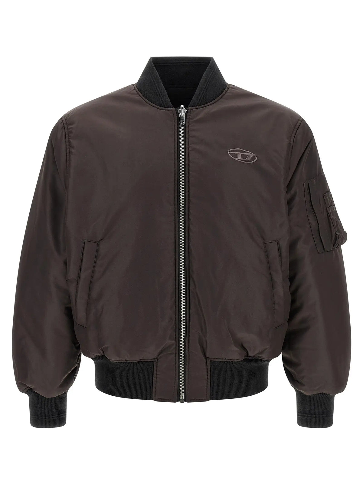 Veste bomber diesel noire en polyamide avec poignets, col et taille côtelés noirs et logo brodé subtil sur la poitrine