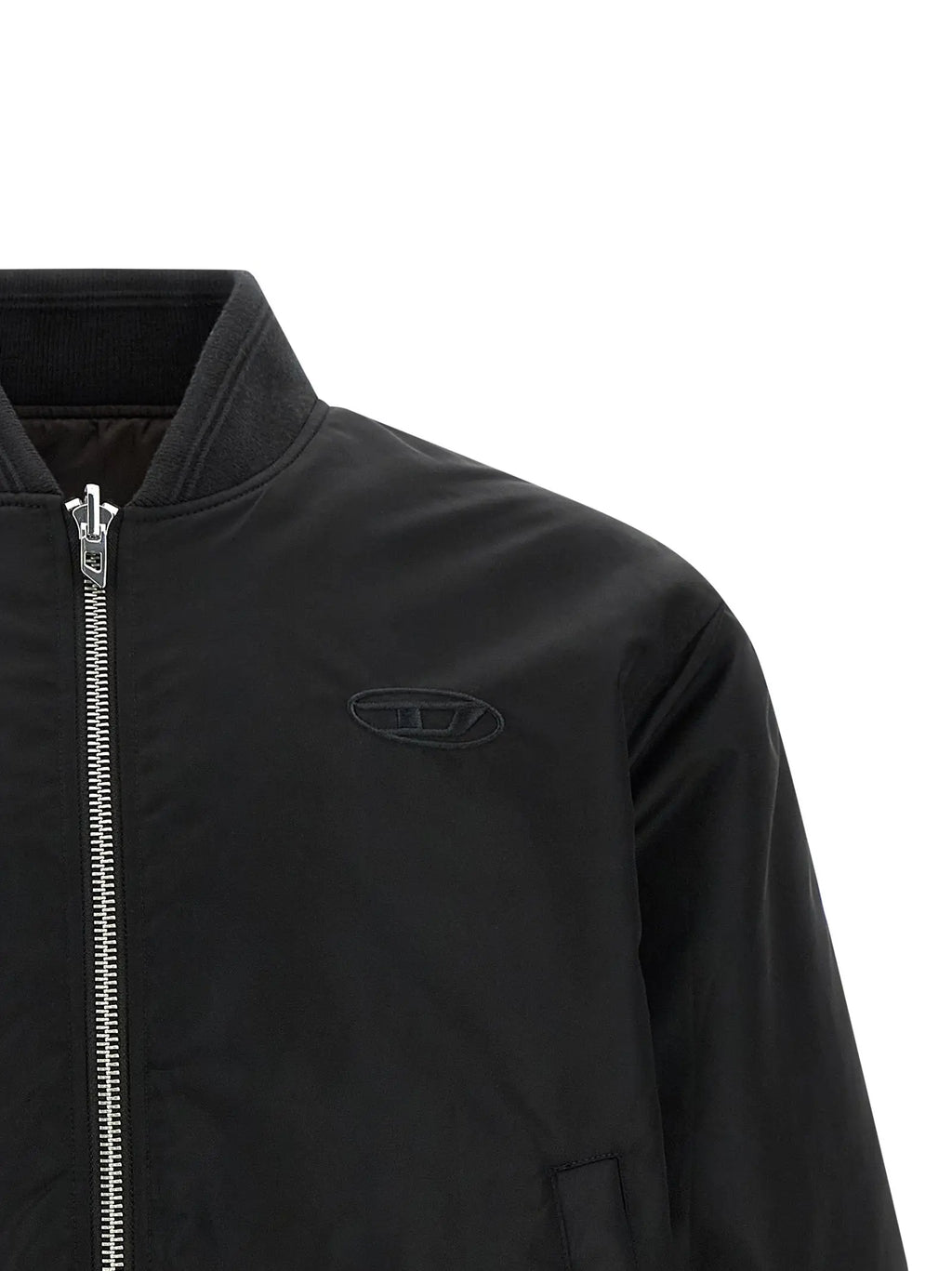 Veste bomber diesel noire en polyamide avec logo brodé discret sur la poitrine et fermeture éclair argentée