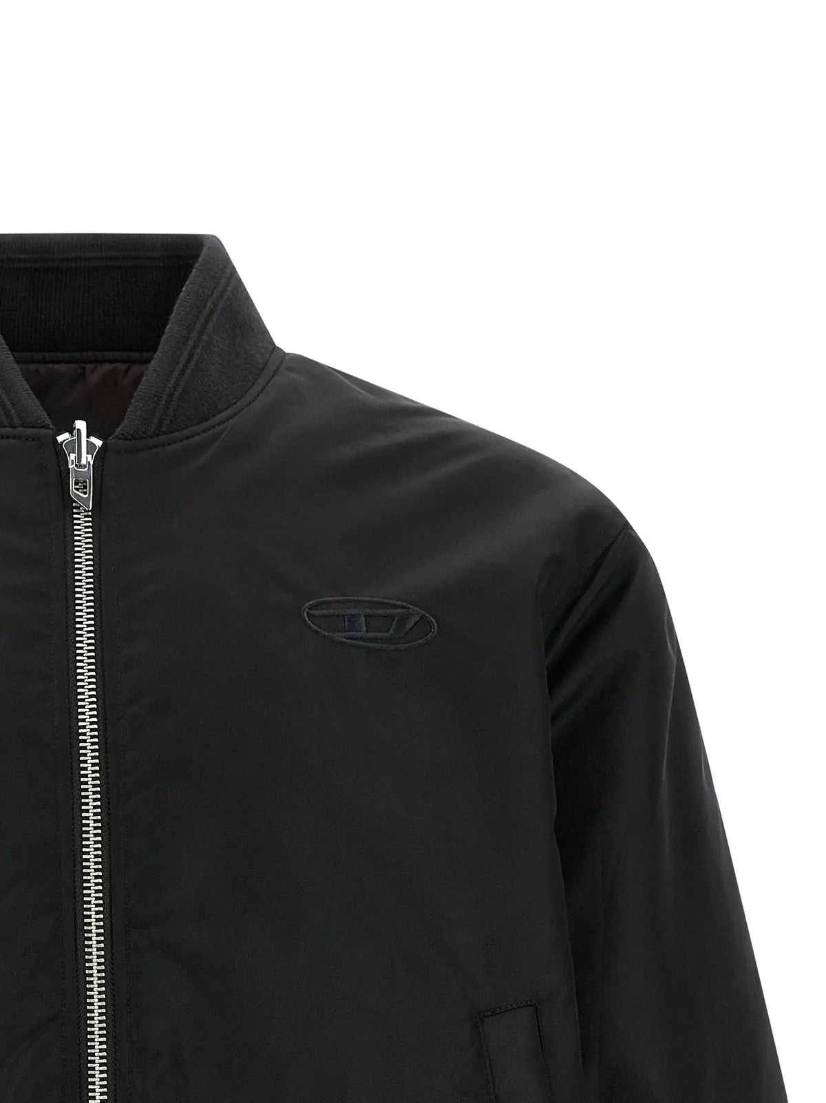 Veste bomber diesel noire en polyamide avec logo brodé discret sur la poitrine et fermeture éclair argentée