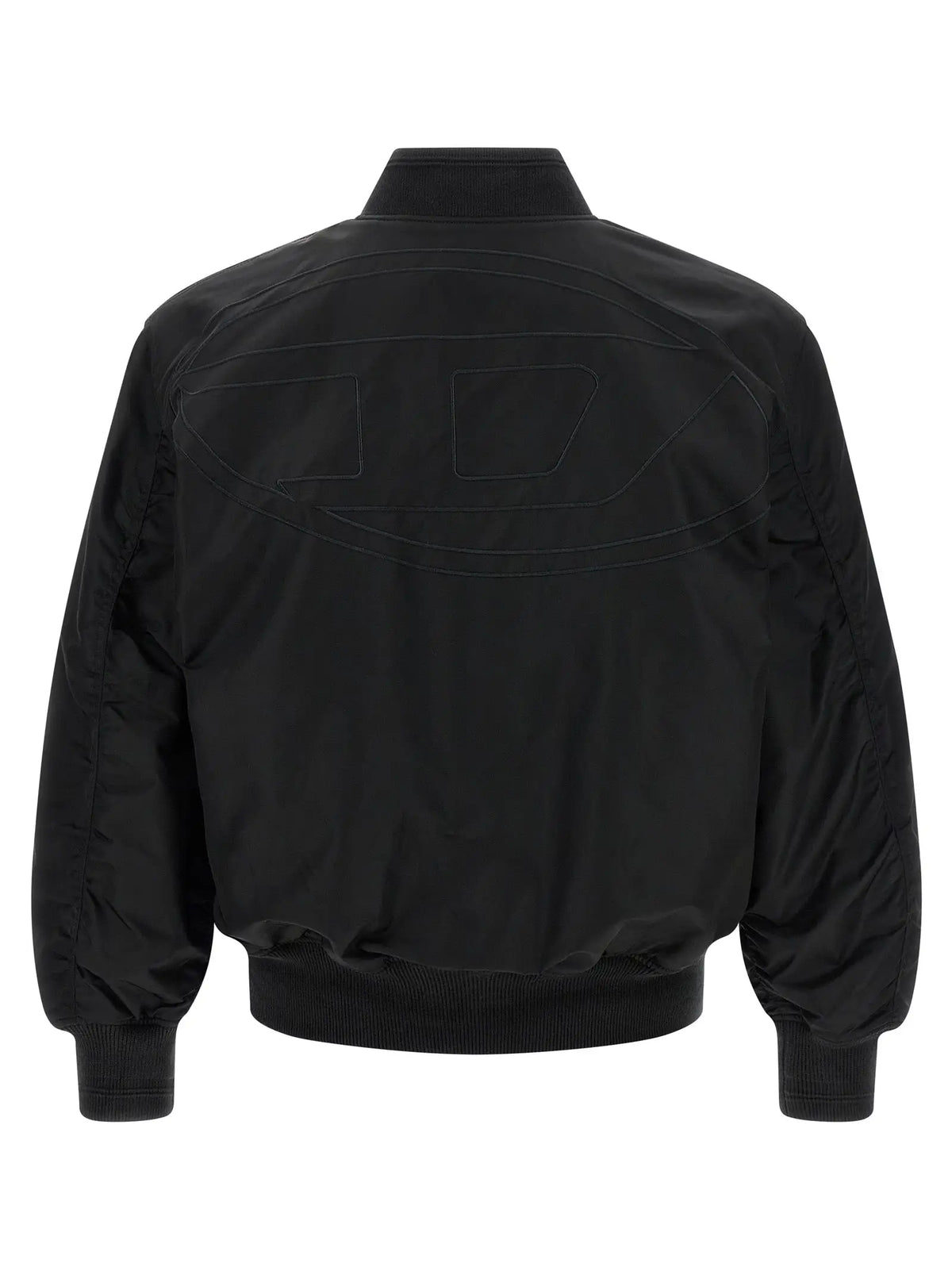Veste bomber noire diesel en polyamide vue de dos avec logo subtilement cousu au dos