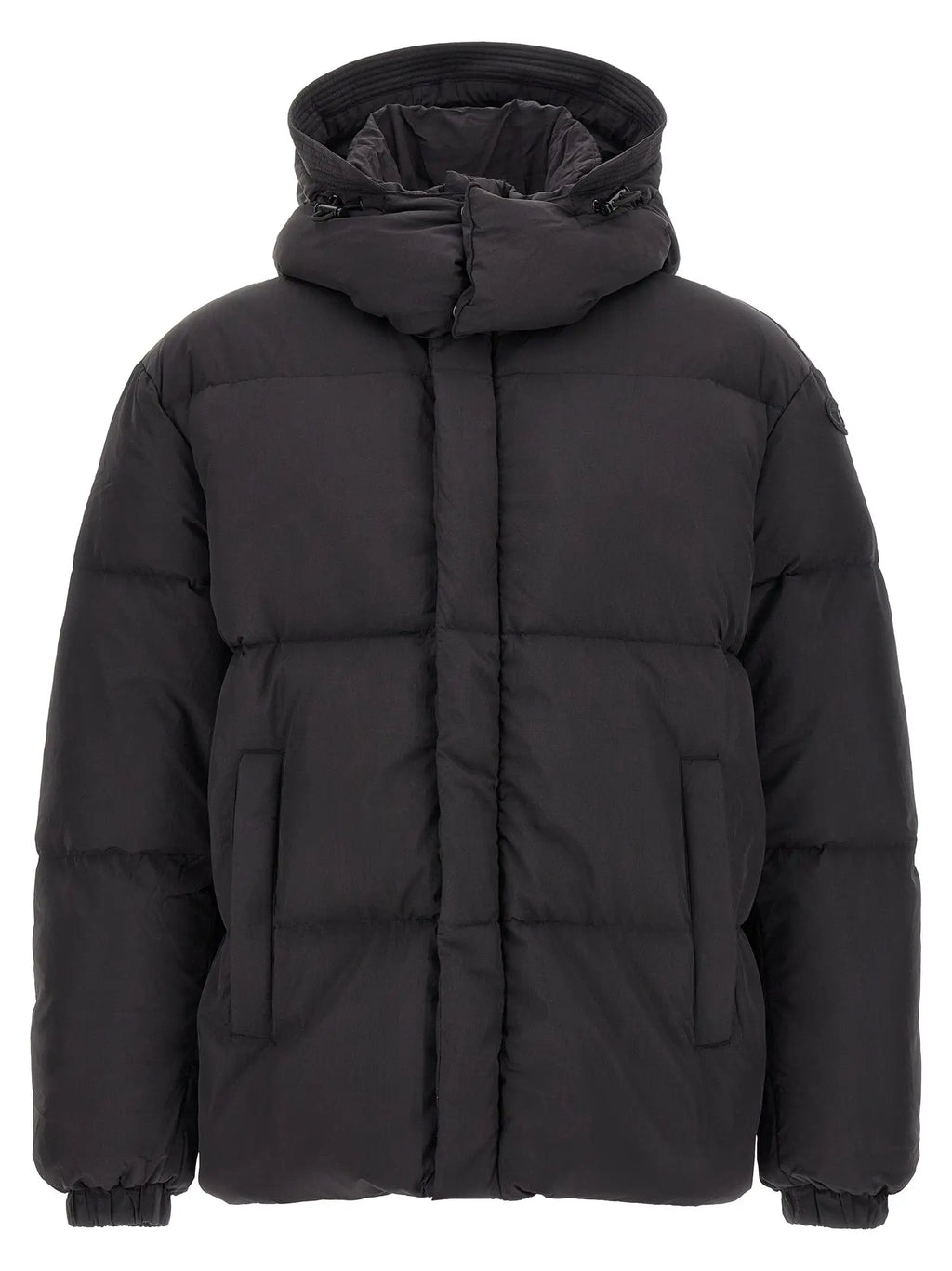 Veste noire longue diesel en polyamide avec capuche et motif matelassé type doudoune