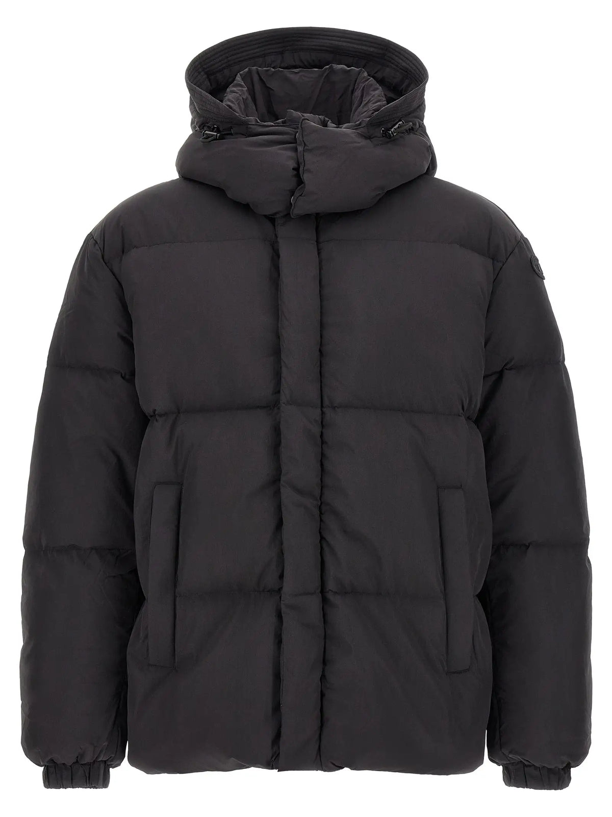 Veste noire longue diesel en polyamide avec capuche et motif matelassé type doudoune