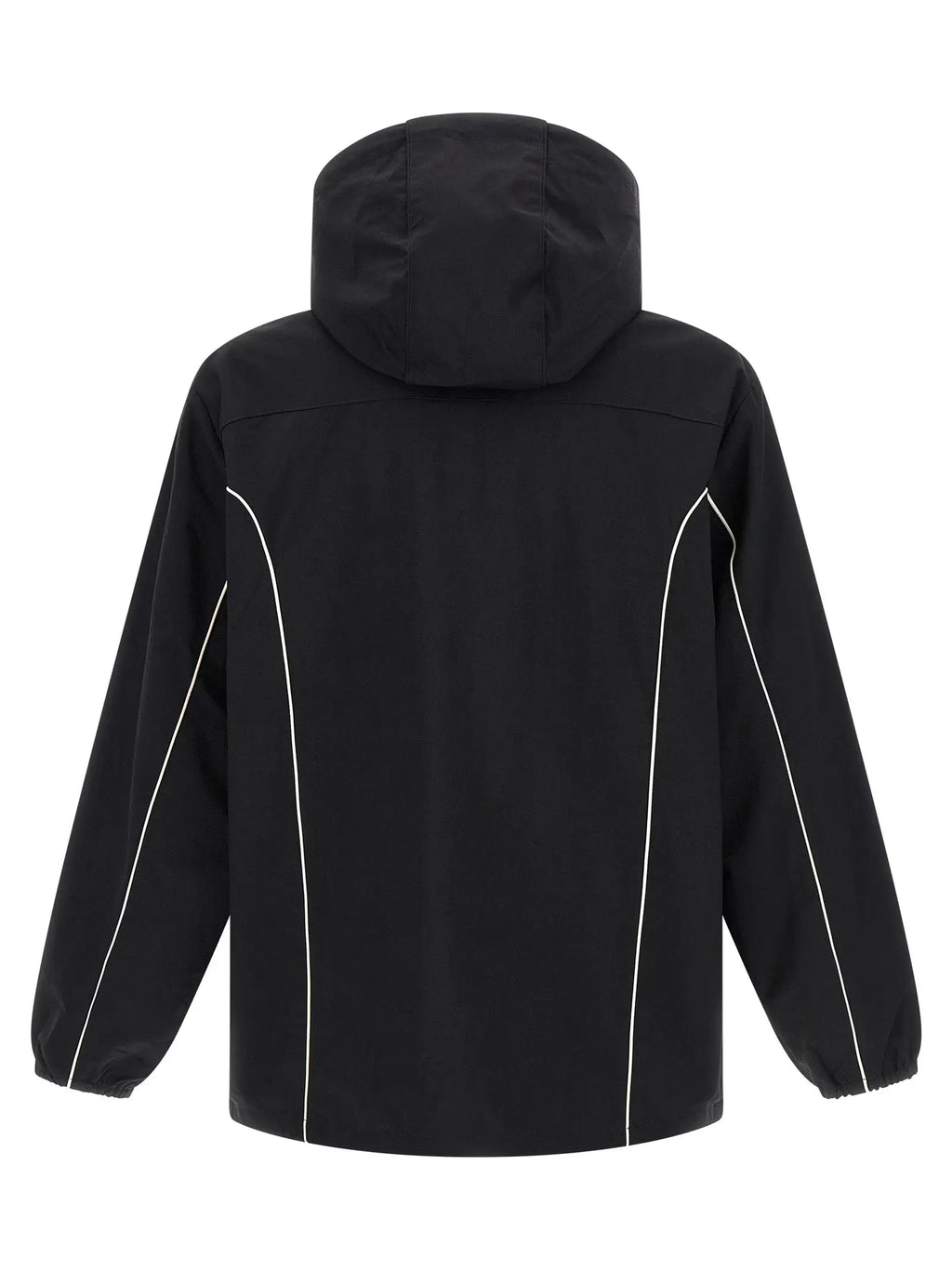 Veste noire diesel en polyamide avec capuche et surpiqûres blanches contrastantes le long des manches et coutures