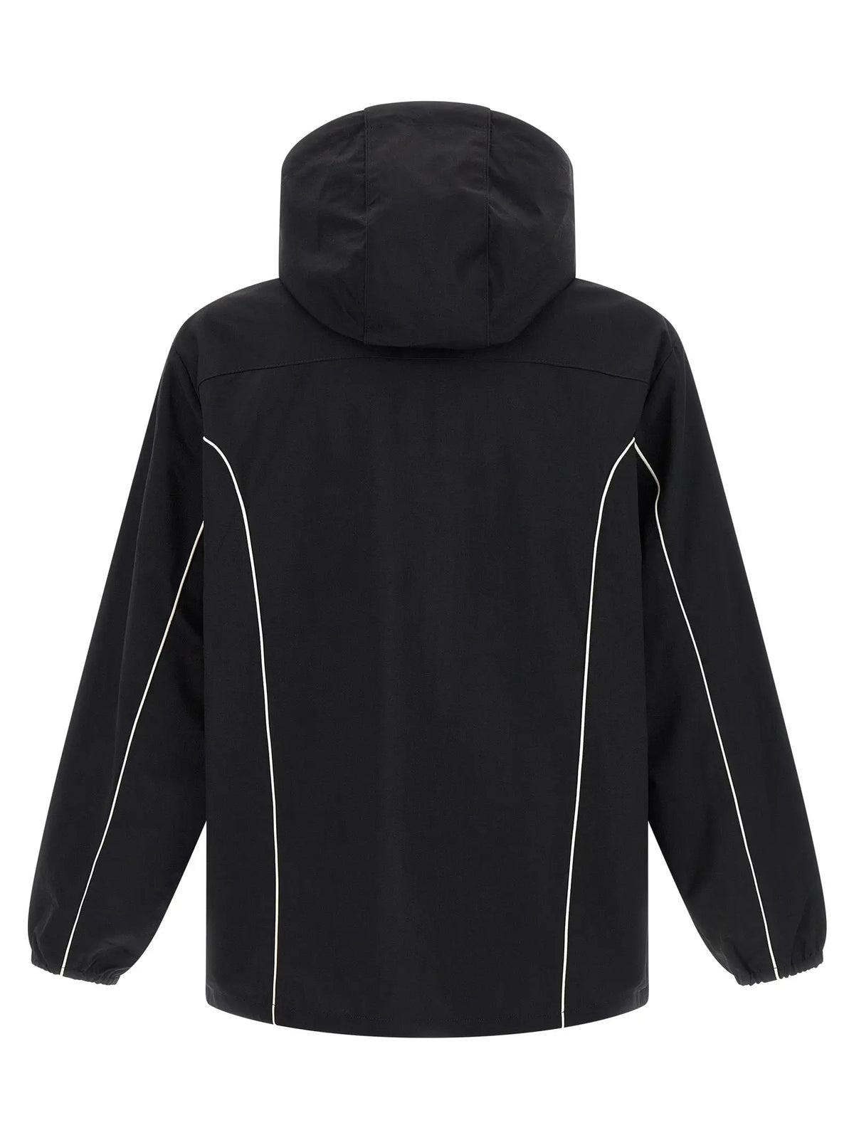 Veste noire diesel en polyamide avec capuche et surpiqûres blanches contrastantes le long des manches et coutures