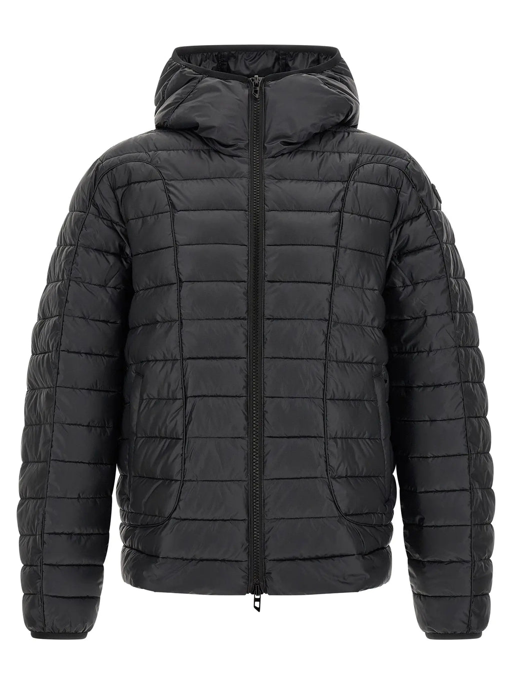 Veste longue diesel noire en polyester avec capuche matelassée et fermeture éclair centrale à lavant