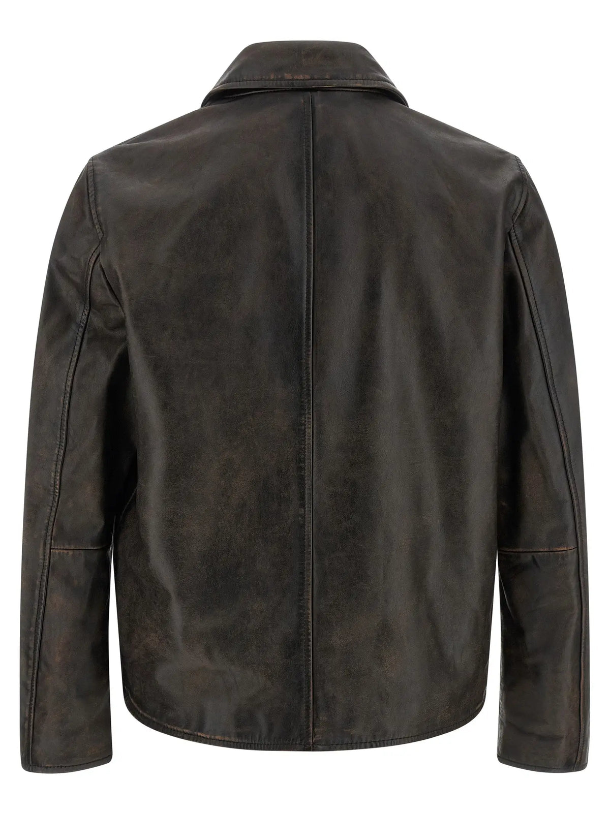 Veste en cuir de vachette diesel marron foncé avec col classique et coutures discrètes