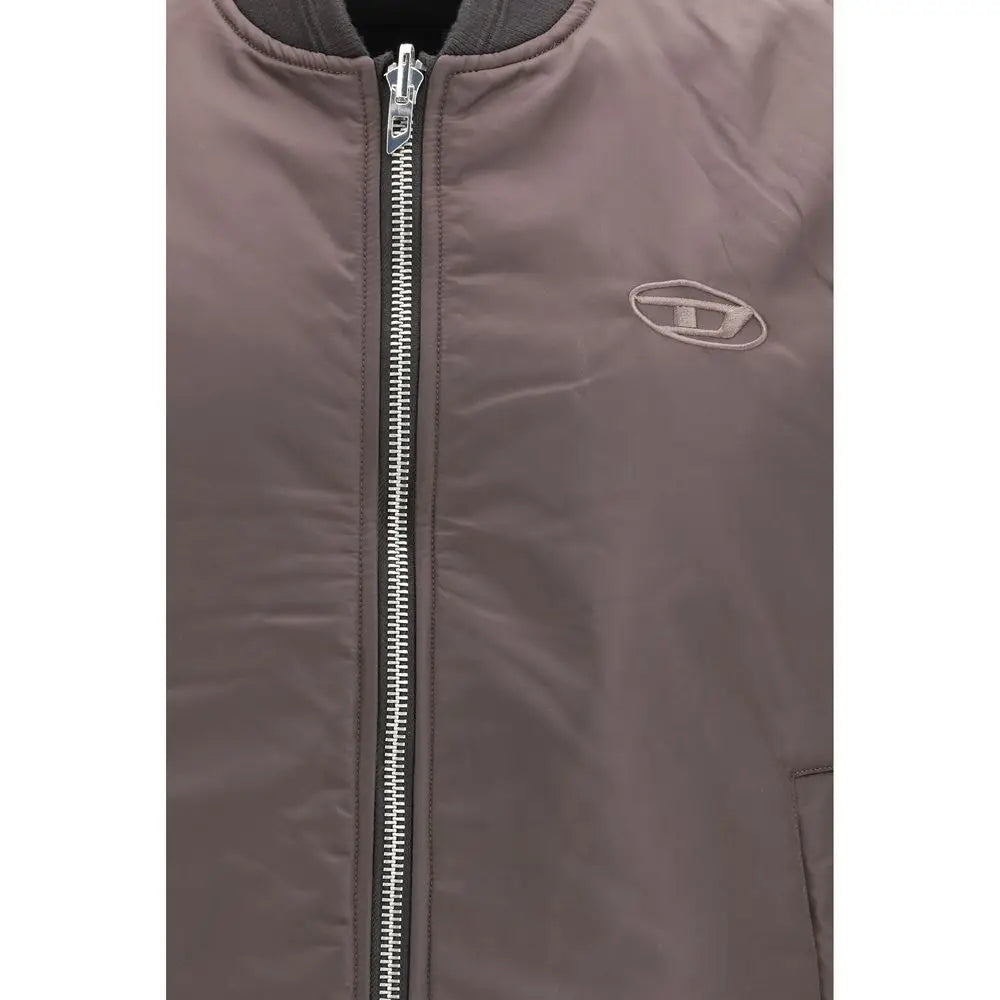 Veste bomber taupe diesel sans manches en polyamide avec fermeture éclair argentée et logo brodé poitrine