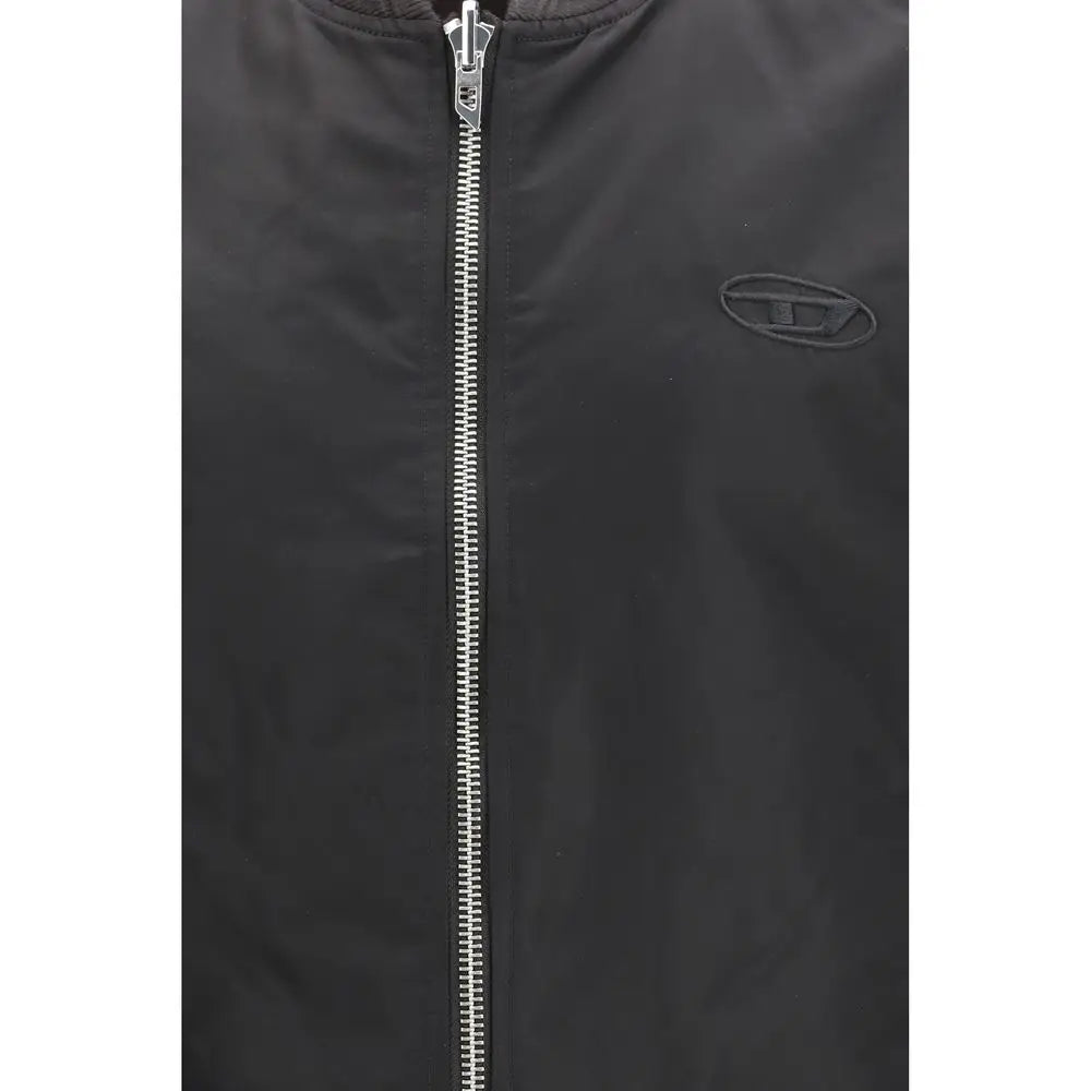 Veste sans manches diesel marron en polyamide avec fermeture éclair argentée et logo brodé subtil sur la poitrine