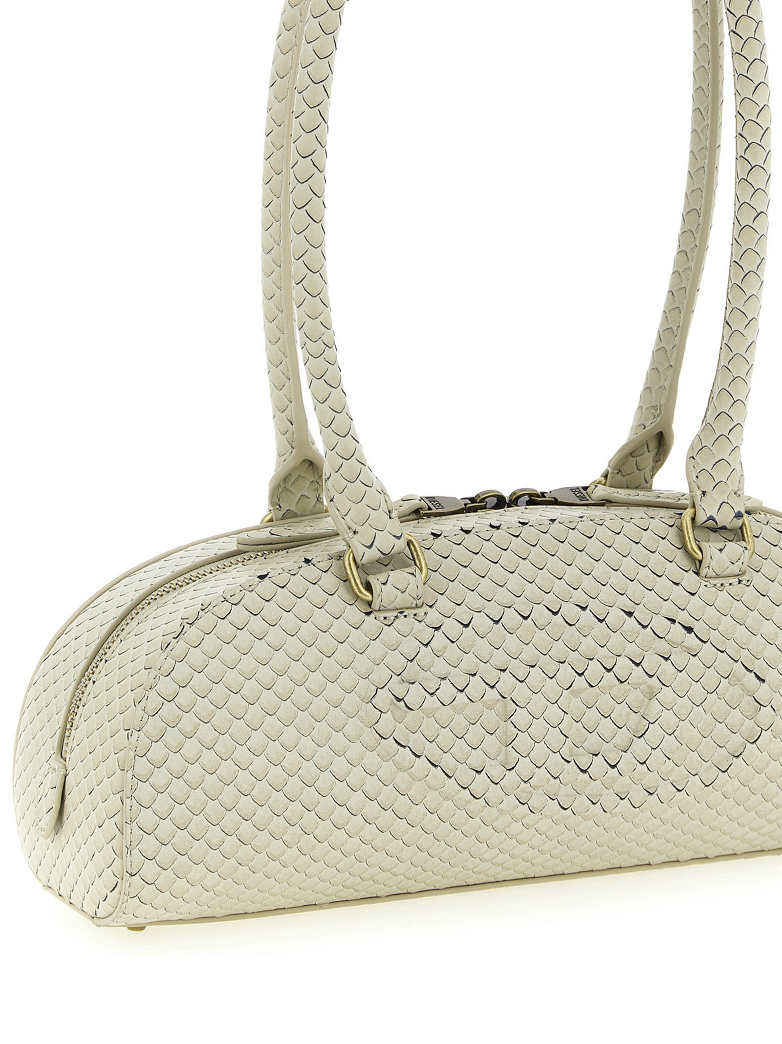 Sac à bandoulière Diesel beige en fibres mixtes, avec poches et détails modernes, visible en image.