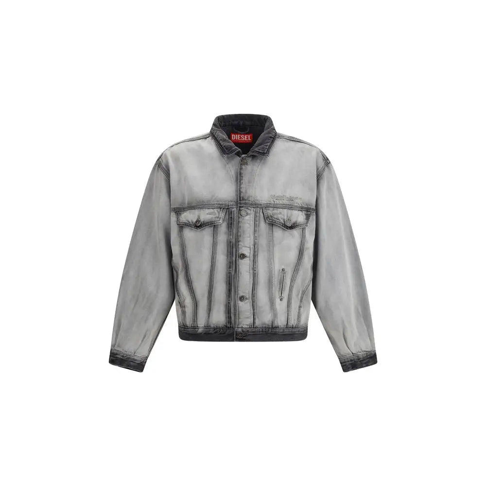 Veste en denim gris délavé diesel en coton avec col et poignets noirs