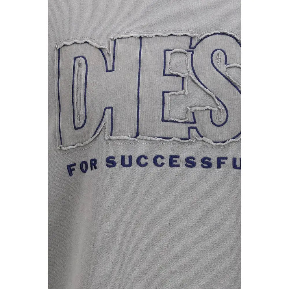Sweatshirt diesel gris en coton avec lettrage brodé audacieux et couture bleu marine détaillée