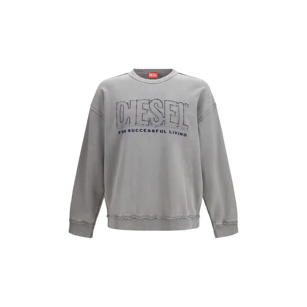 Sweatshirt diesel gris en coton avec logo brodé usé et ourlet effiloché pour un style décontracté