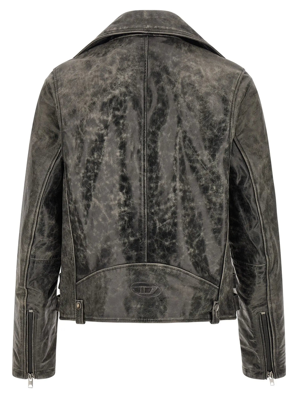 Veste biker diesel grise en cuir de vachette avec finition vintage usée et poignets zippés