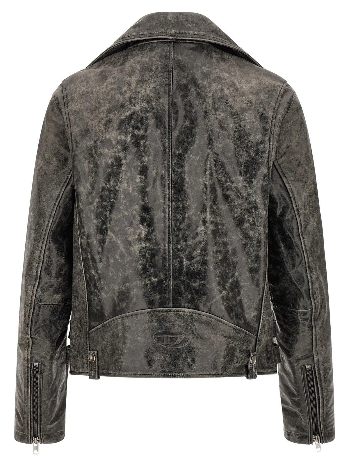 Veste biker diesel grise en cuir de vachette avec finition vintage usée et poignets zippés