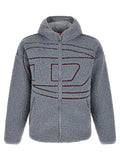 Diesel sweatshirt gris en polyester avec veste à capuche en shearling gris et motifs géométriques rouges brodés devant