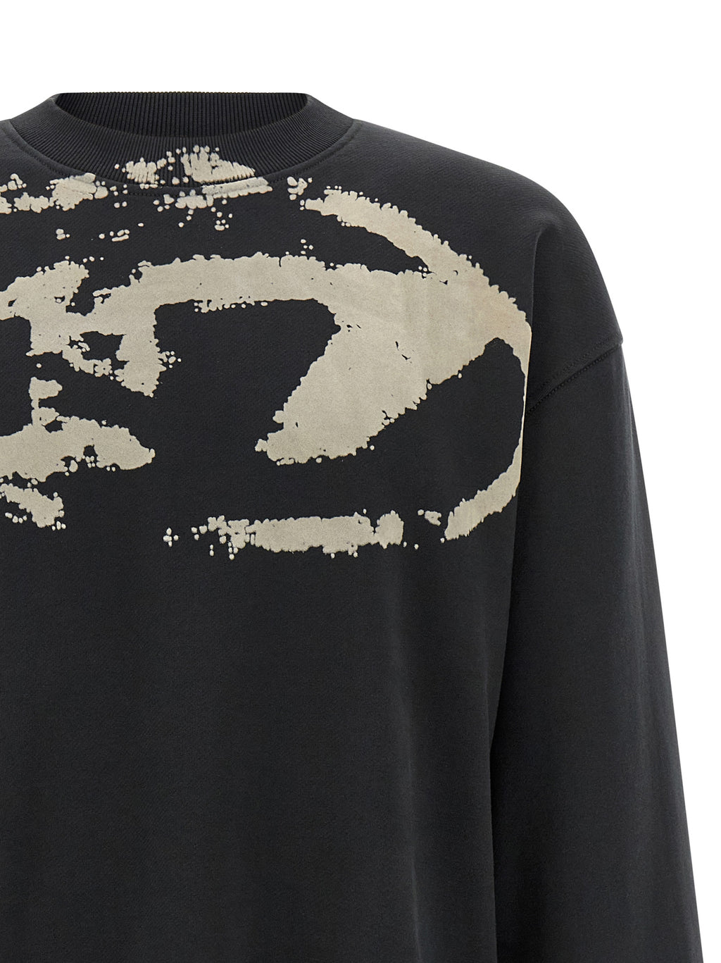 Sweat-shirt Diesel en coton noir avec logo, porté sur un modèle, vue de face, décontracté et confortable.
