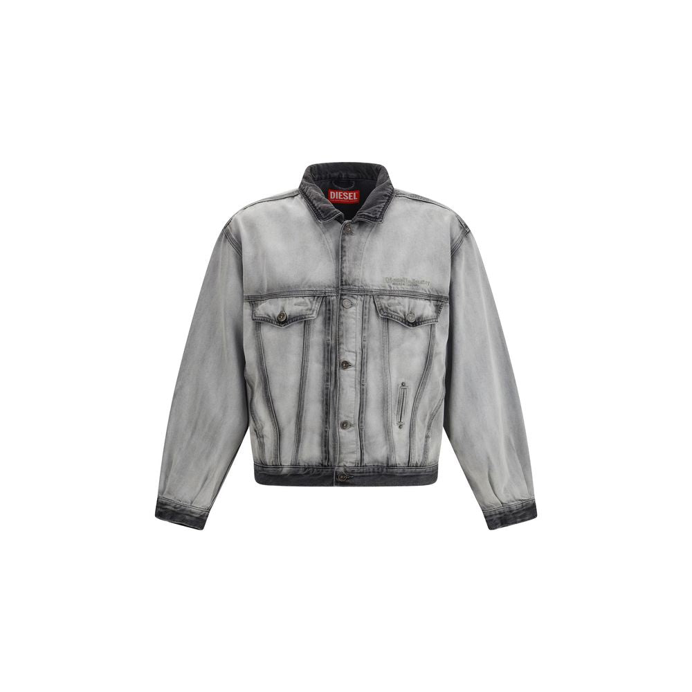 Veste en denim gris en coton de la marque Diesel, style décontracté avec boutons et poches sur le devant.