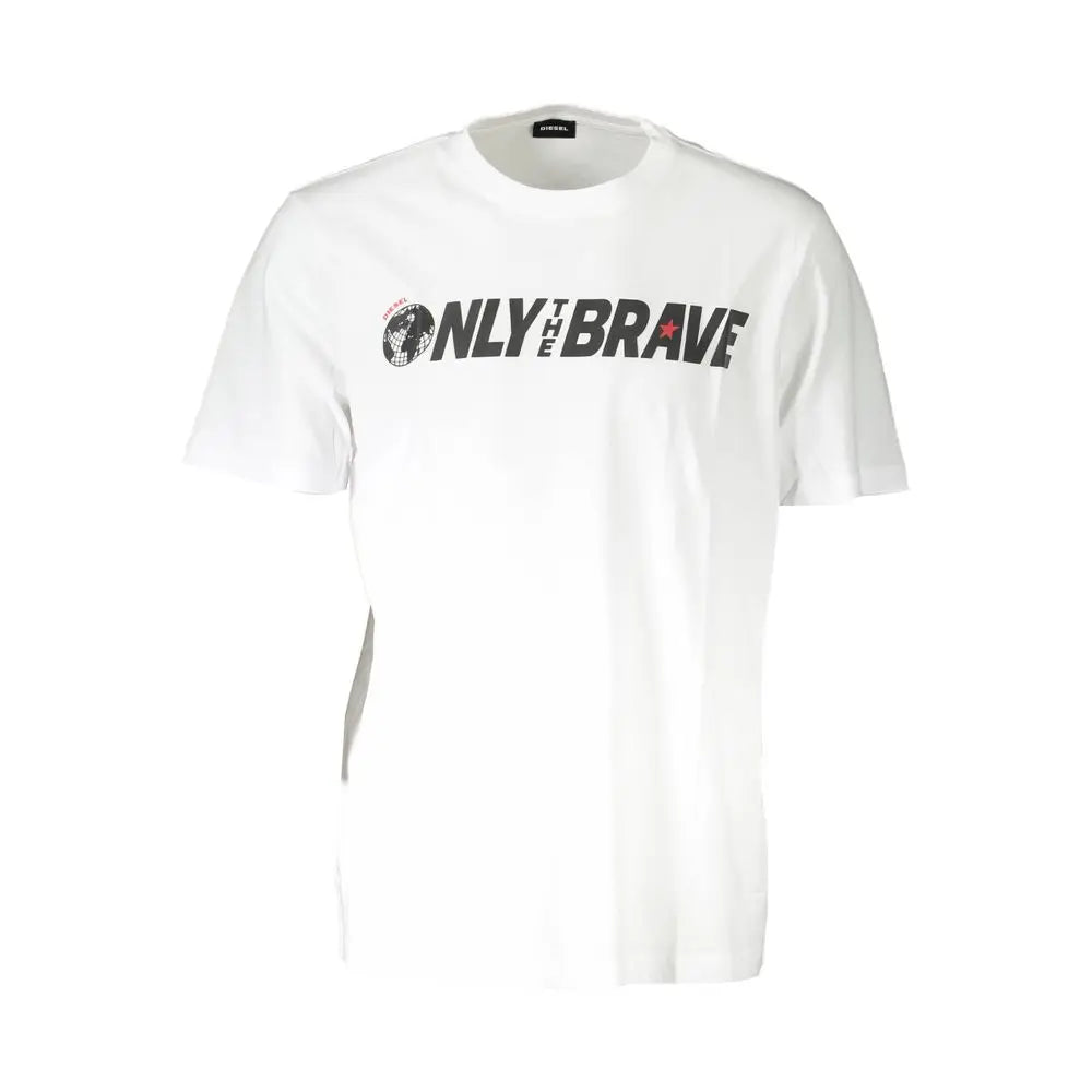 T-shirt homme diesel blanc en coton avec motif noir only the brave globe et étoile rouge