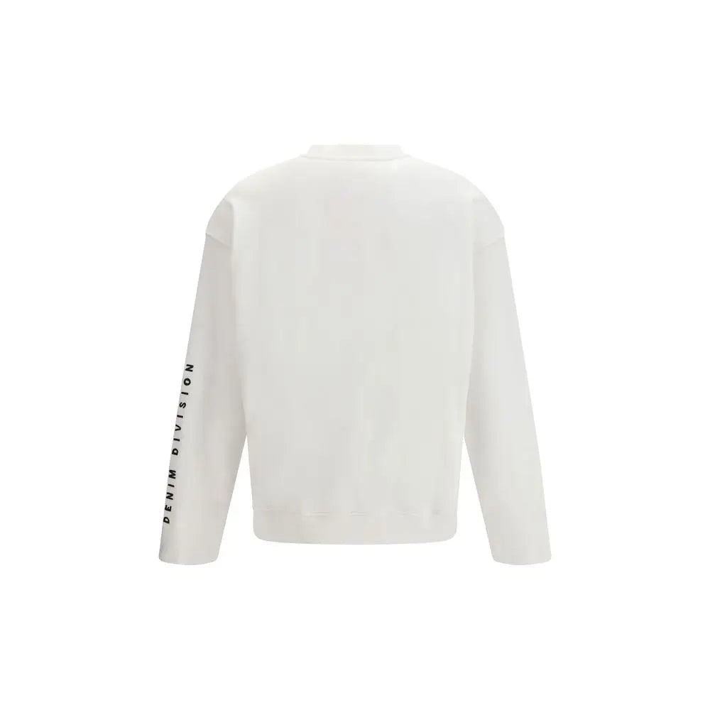 Sweatshirt diesel blanc en coton à manches longues avec impression verticale denim division noire sur la manche gauche