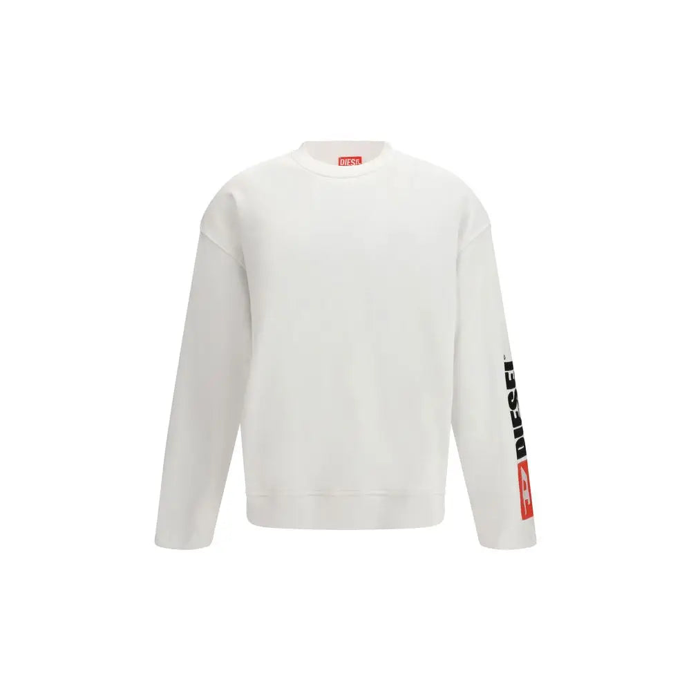 Sweatshirt diesel blanc en coton avec branding noir et rouge sur la manche